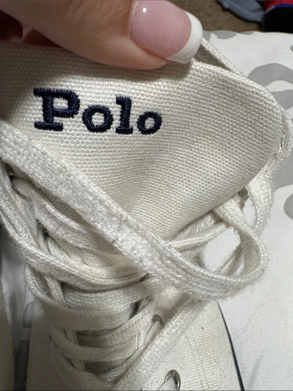 Polo by Ralph Lauren White High-Top Canvas Sneakers with Navy Trim